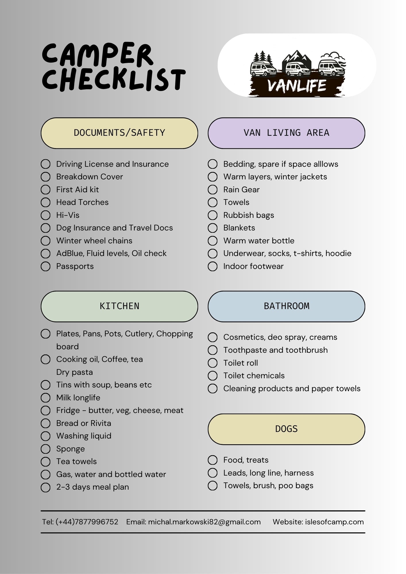 Campervan Travel Checklist Digital Download